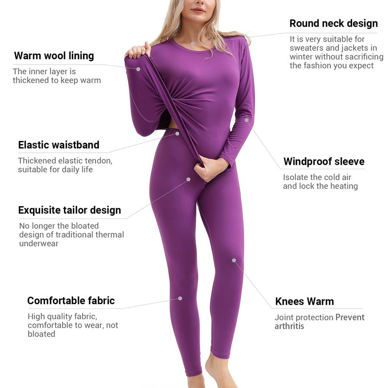 PISIQI Thermal Underwear Women Ultra-Soft Long Johns Set Base Layer Skiing Winter Warm Top & Bottom Purple - Image 2